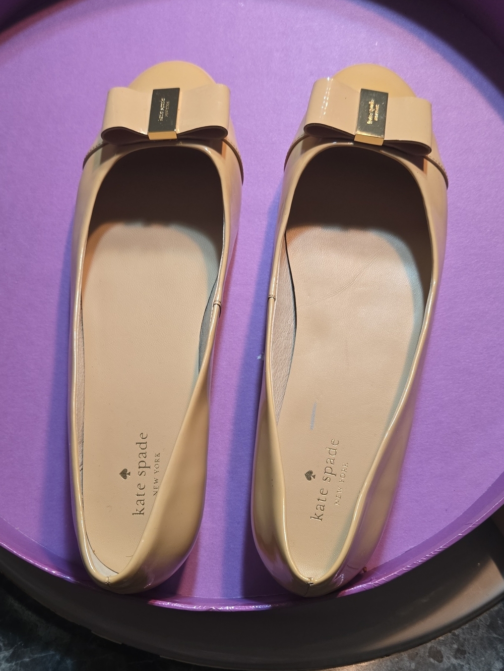 kate spade Nude Patent Bow Ballet Flats